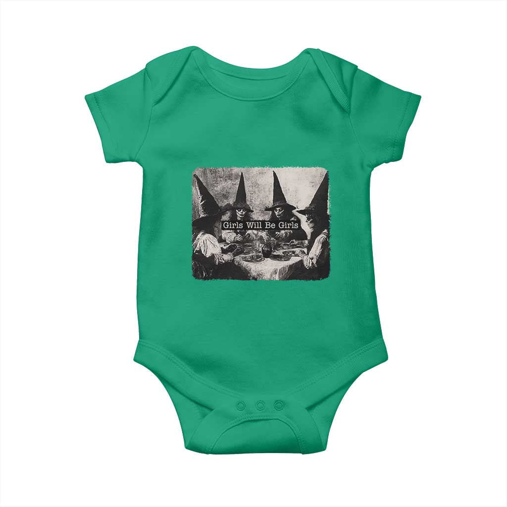 Funny Witch Girls Will Be Girls Baby Onesie Feminist Halloween TS11 Irish Green Print Your Wear