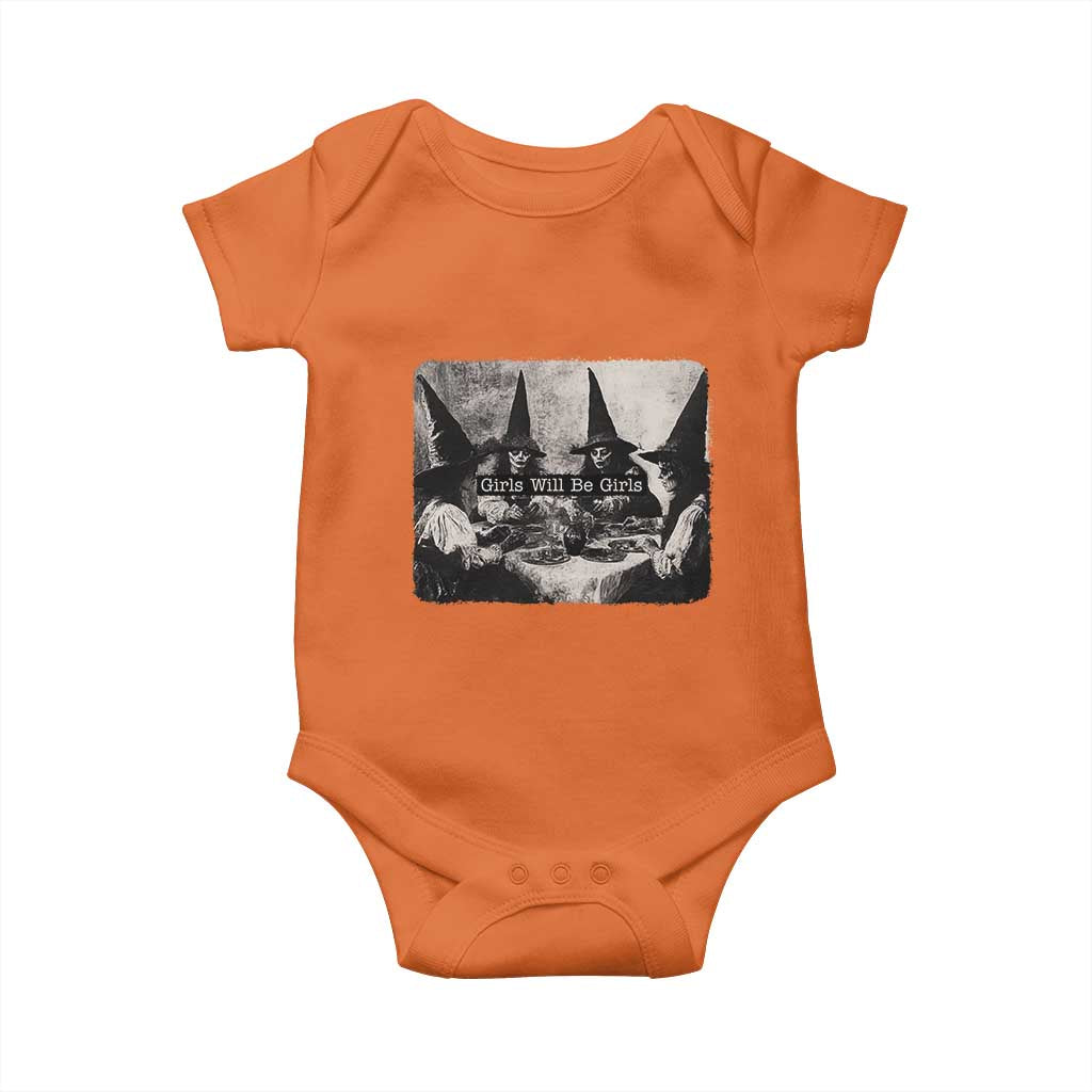 Funny Witch Girls Will Be Girls Baby Onesie Feminist Halloween TS11 Orange Print Your Wear