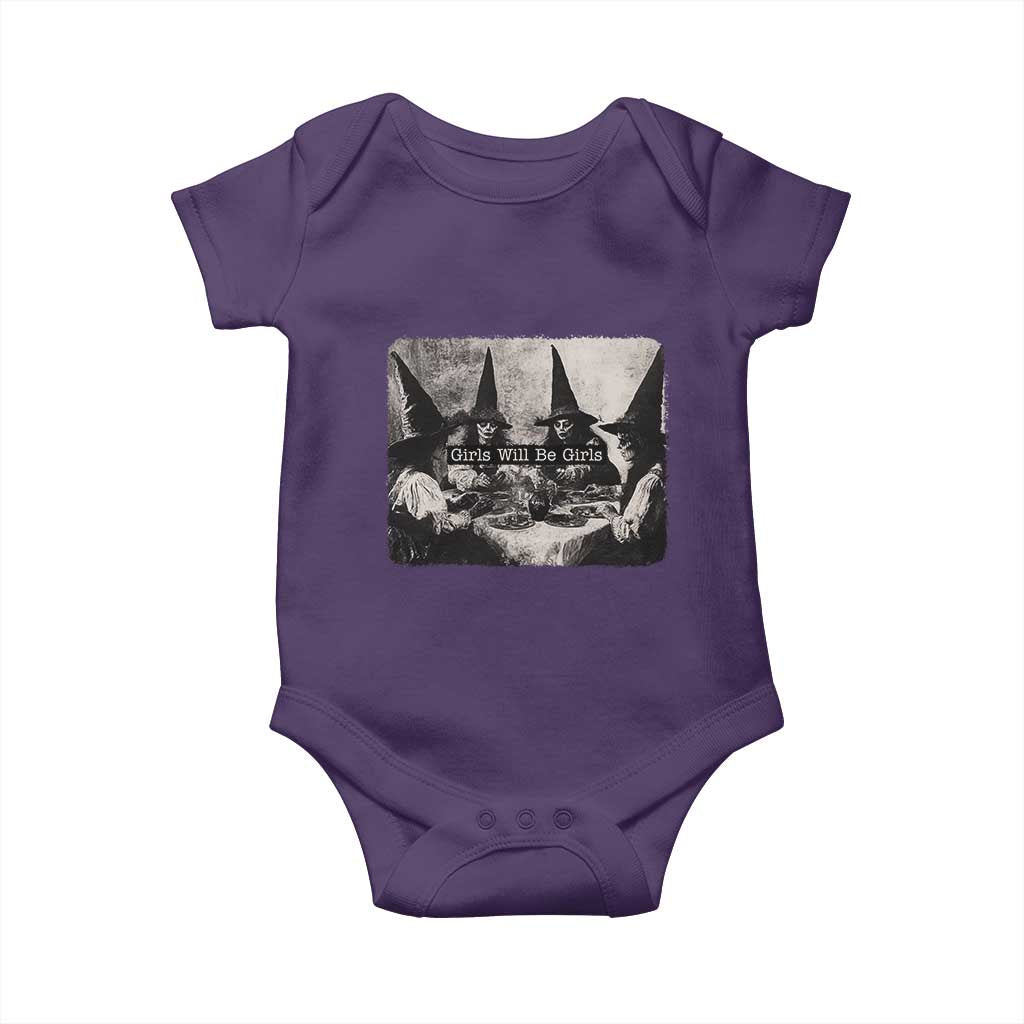 Funny Witch Girls Will Be Girls Baby Onesie Feminist Halloween TS11 Purple Print Your Wear