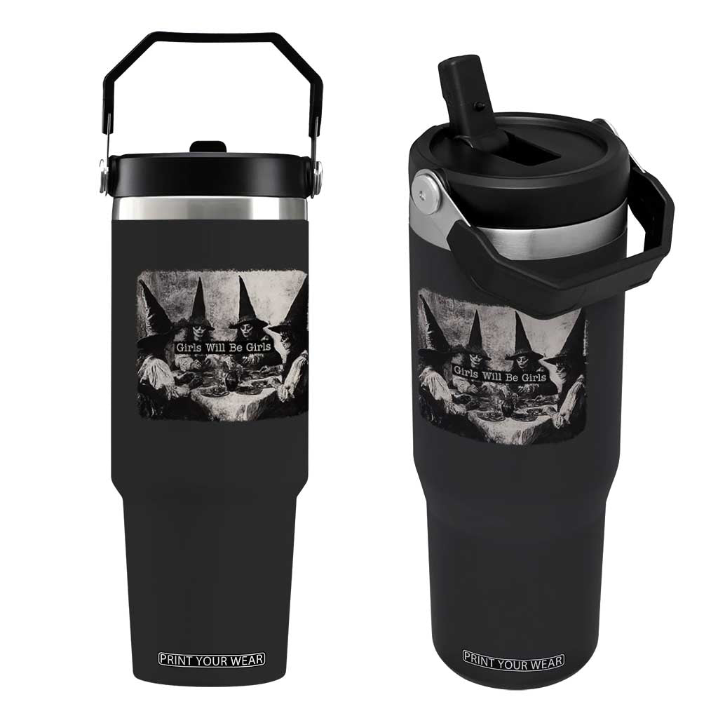 Funny Witch Girls Will Be Girls Flip Straw Tumbler Feminist Halloween TS11 One Size: 30 oz Black Print Your Wear