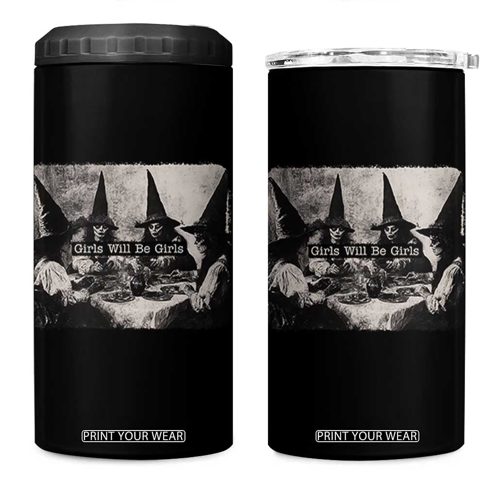 Funny Witch Girls Will Be Girls 4 in 1 Can Cooler Tumbler Feminist Halloween TS11 One Size: 16 oz Black Print Your Wear