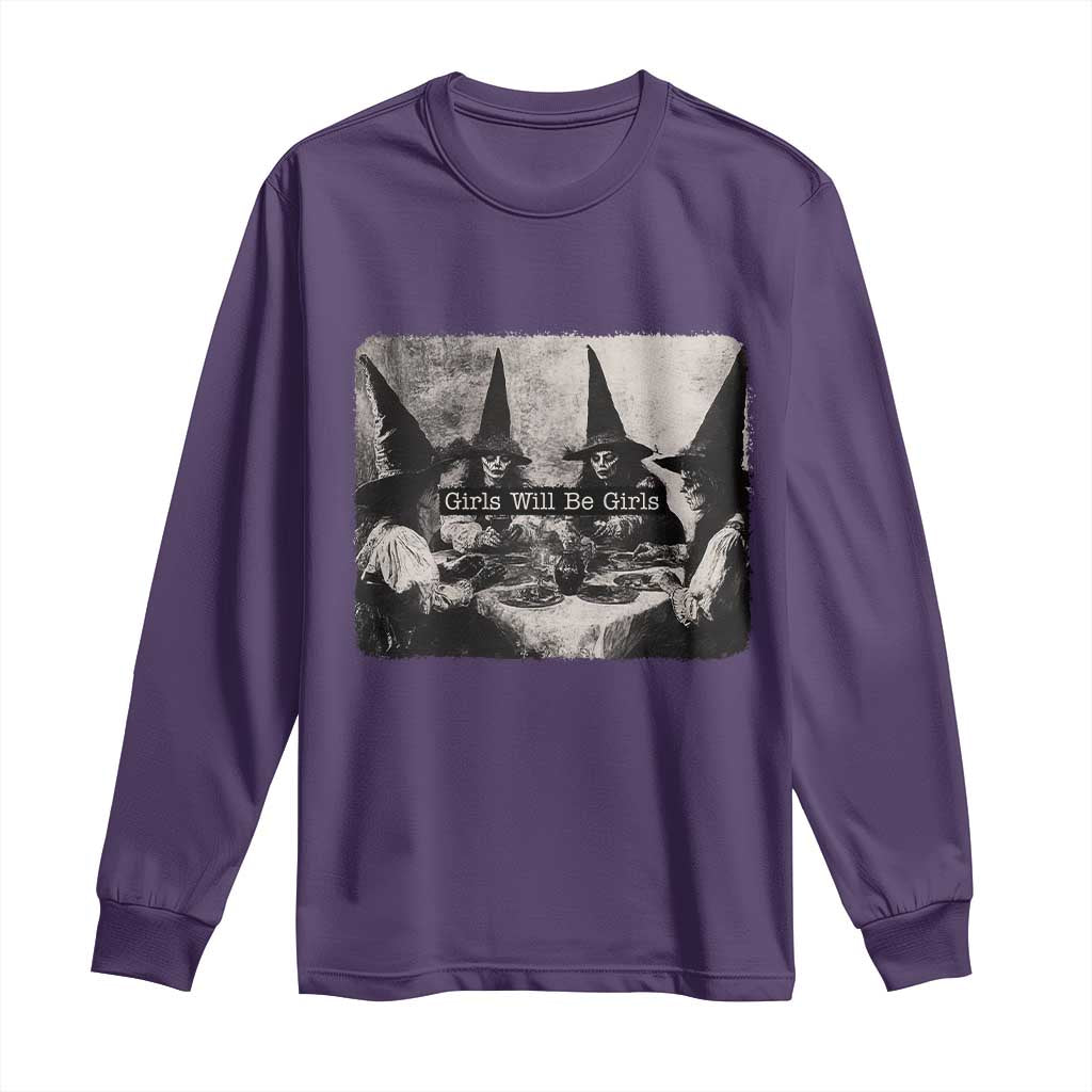 Funny Witch Girls Will Be Girls Long Sleeve Shirt Feminist Halloween TS11 Purple Print Your Wear