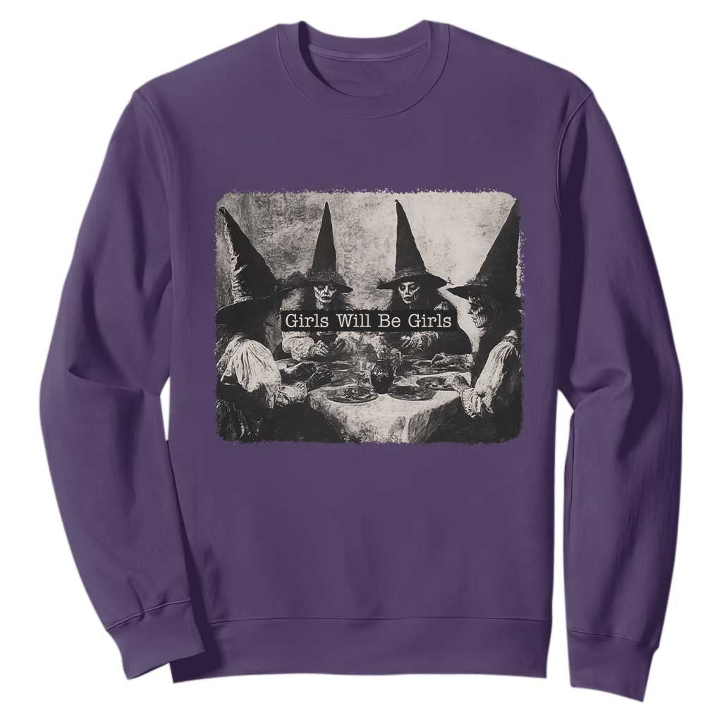 Funny Witch Girls Will Be Girls Sweatshirt Feminist Halloween TS11 Purple Print Your Wear