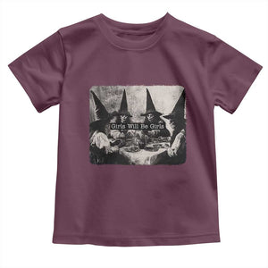 Funny Witch Girls Will Be Girls Toddler T Shirt Feminist Halloween TS11 Maroon Print Your Wear
