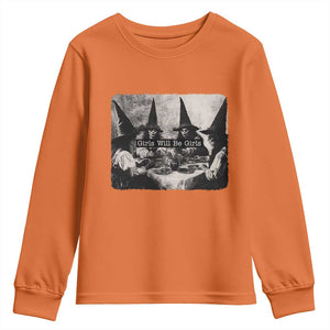 Funny Witch Girls Will Be Girls Youth Sweatshirt Feminist Halloween TS11 Orange Print Your Wear