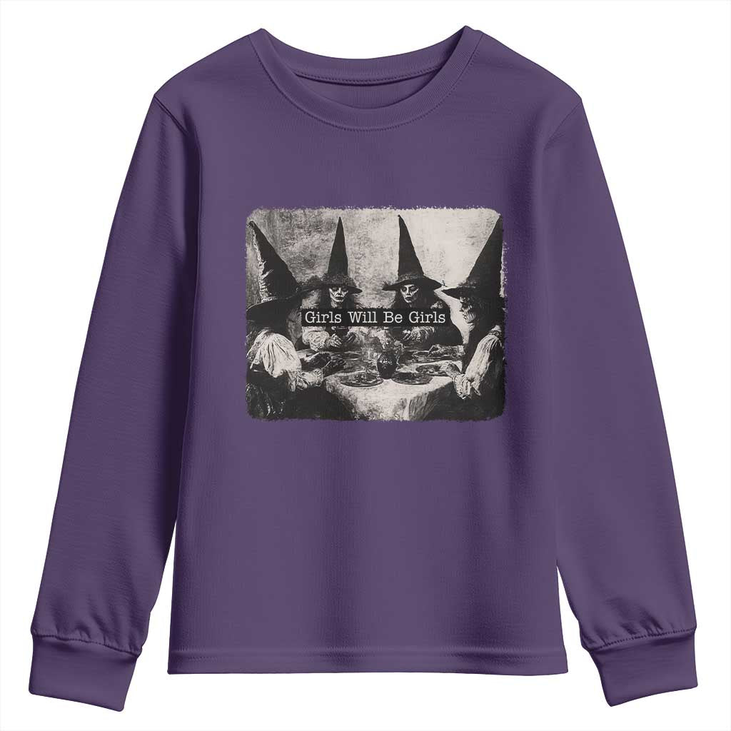 Funny Witch Girls Will Be Girls Youth Sweatshirt Feminist Halloween TS11 Purple Print Your Wear