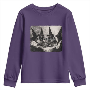 Funny Witch Girls Will Be Girls Youth Sweatshirt Feminist Halloween TS11 Purple Print Your Wear