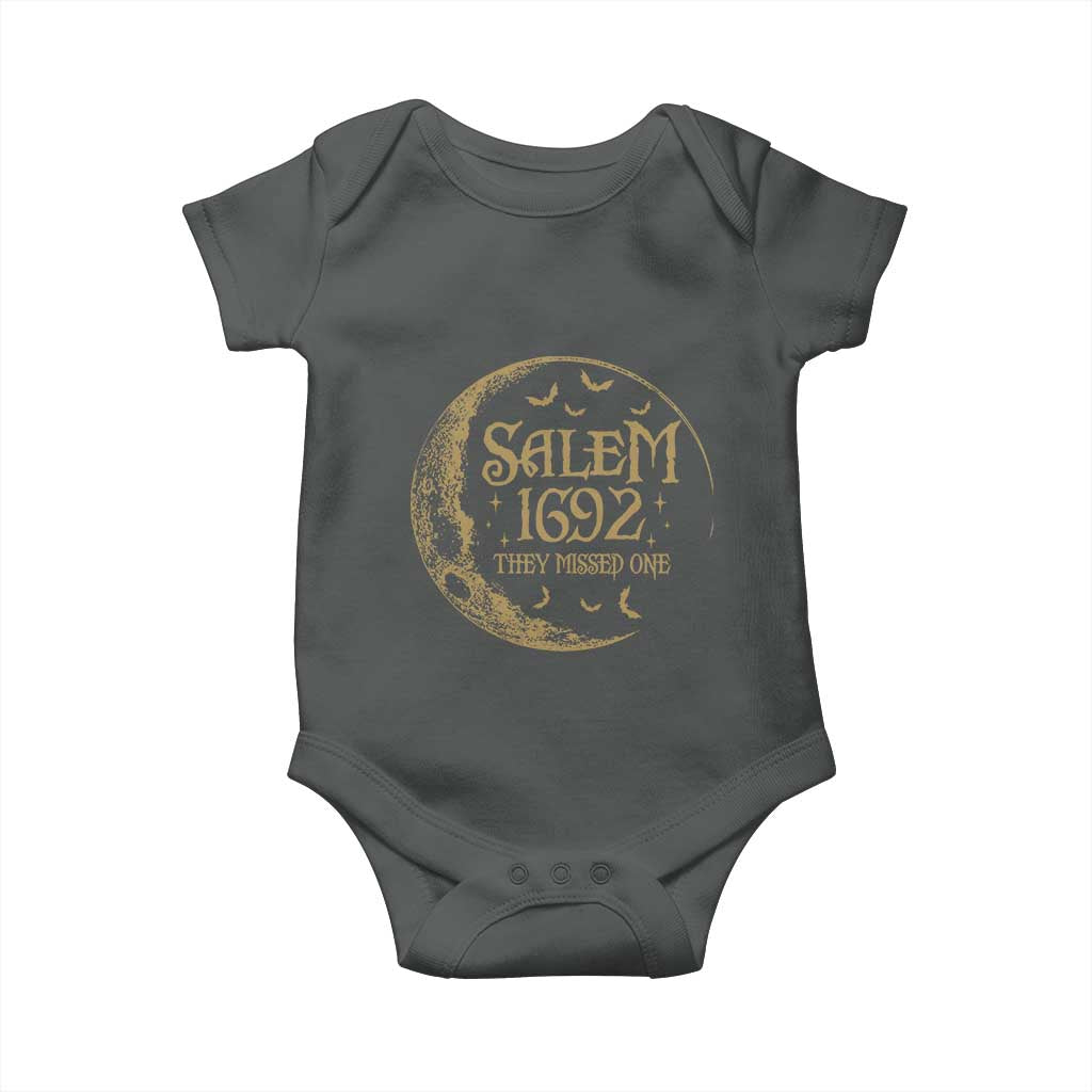 Salem 1692 They Missed One Baby Onesie Halloween Feminist Witch Trials TS11 Dark Heather Print Your Wear