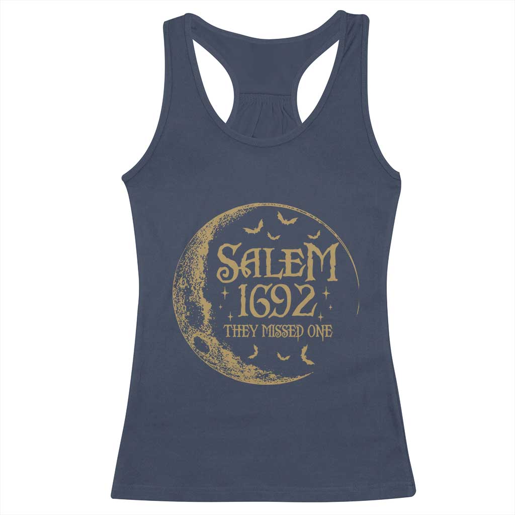 Salem 1692 They Missed One Racerback Tank Top Halloween Feminist Witch Trials TS11 Navy Print Your Wear
