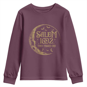 Salem 1692 They Missed One Youth Sweatshirt Halloween Feminist Witch Trials TS11 Maroon Print Your Wear
