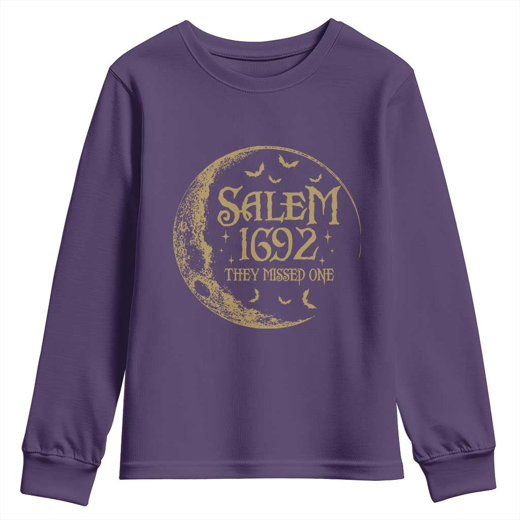 Salem 1692 They Missed One Youth Sweatshirt Halloween Feminist Witch Trials TS11 Purple Print Your Wear