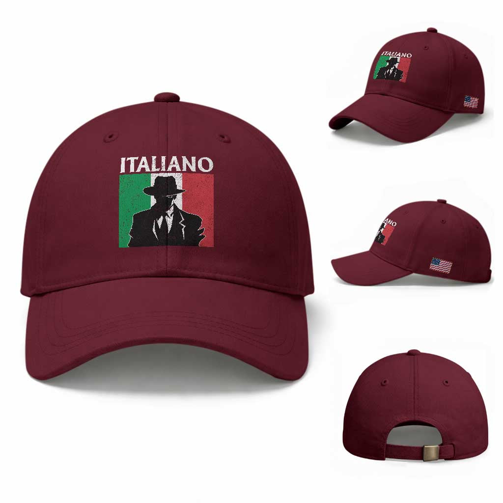 Italiano Italian Mafia Sicilian Gangster Italy Flag Baseball Cap TS11 Baseball Cap Universal Fit Maroon Print Your Wear