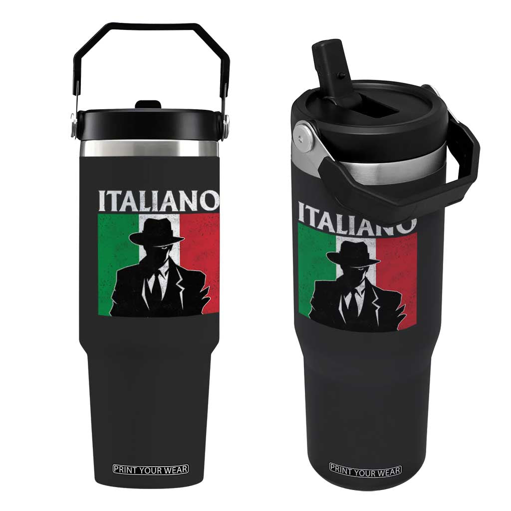 Italiano Italian Mafia Sicilian Gangster Italy Flag Flip Straw Tumbler TS11 One Size: 30 oz Black Print Your Wear