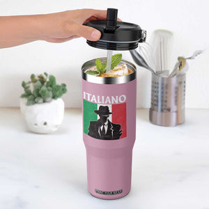 Italiano Italian Mafia Sicilian Gangster Italy Flag Flip Straw Tumbler TS11 One Size: 30 oz Light Pink Print Your Wear