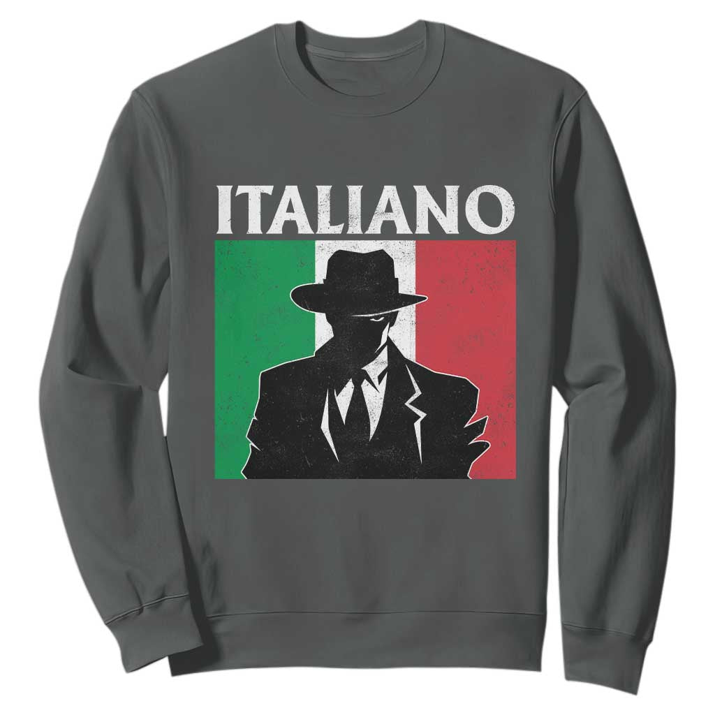 Italiano Italian Mafia Sicilian Gangster Italy Flag Sweatshirt TS11 Dark Heather Print Your Wear