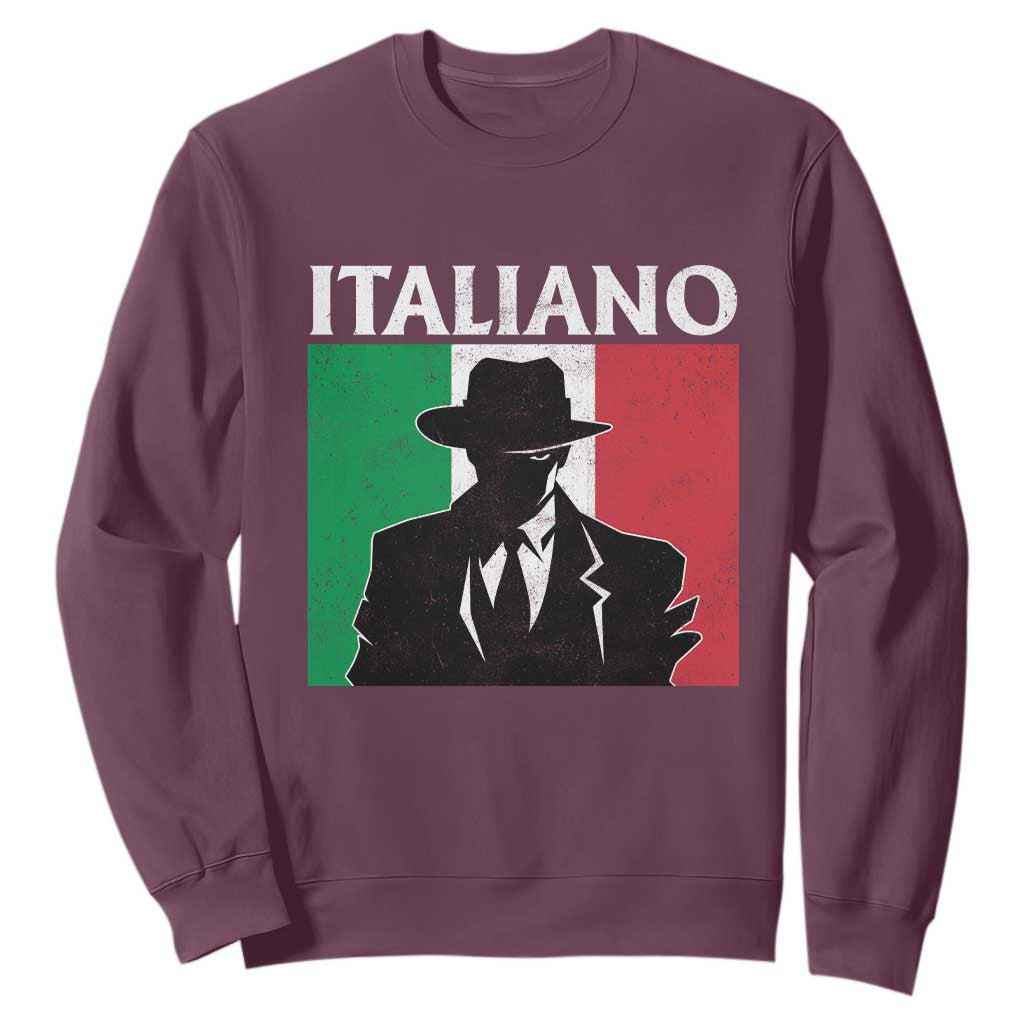 Italiano Italian Mafia Sicilian Gangster Italy Flag Sweatshirt TS11 Maroon Print Your Wear