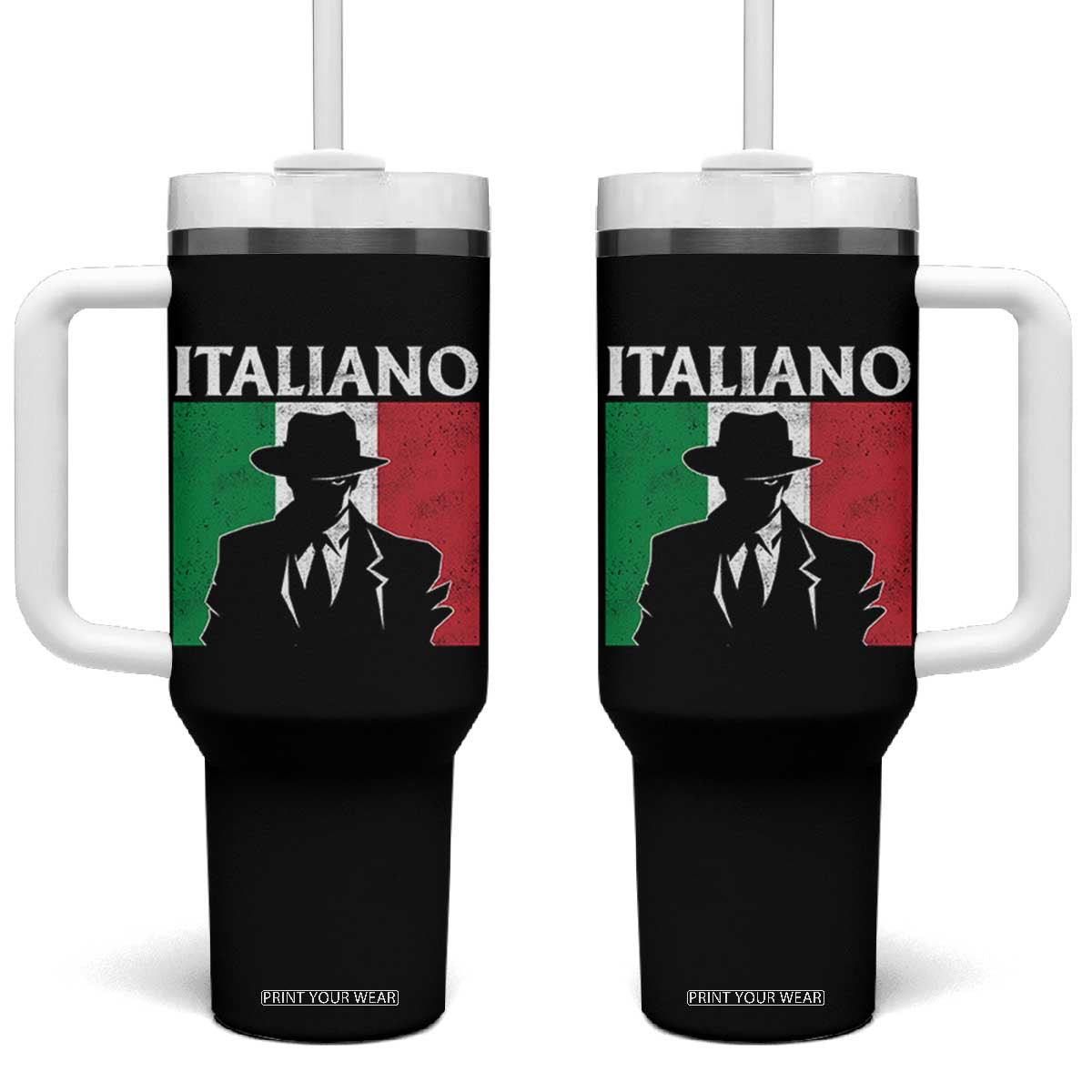 Italiano Italian Mafia Sicilian Gangster Italy Flag Tumbler With Handle TS11 One Size: 40 oz Black Print Your Wear