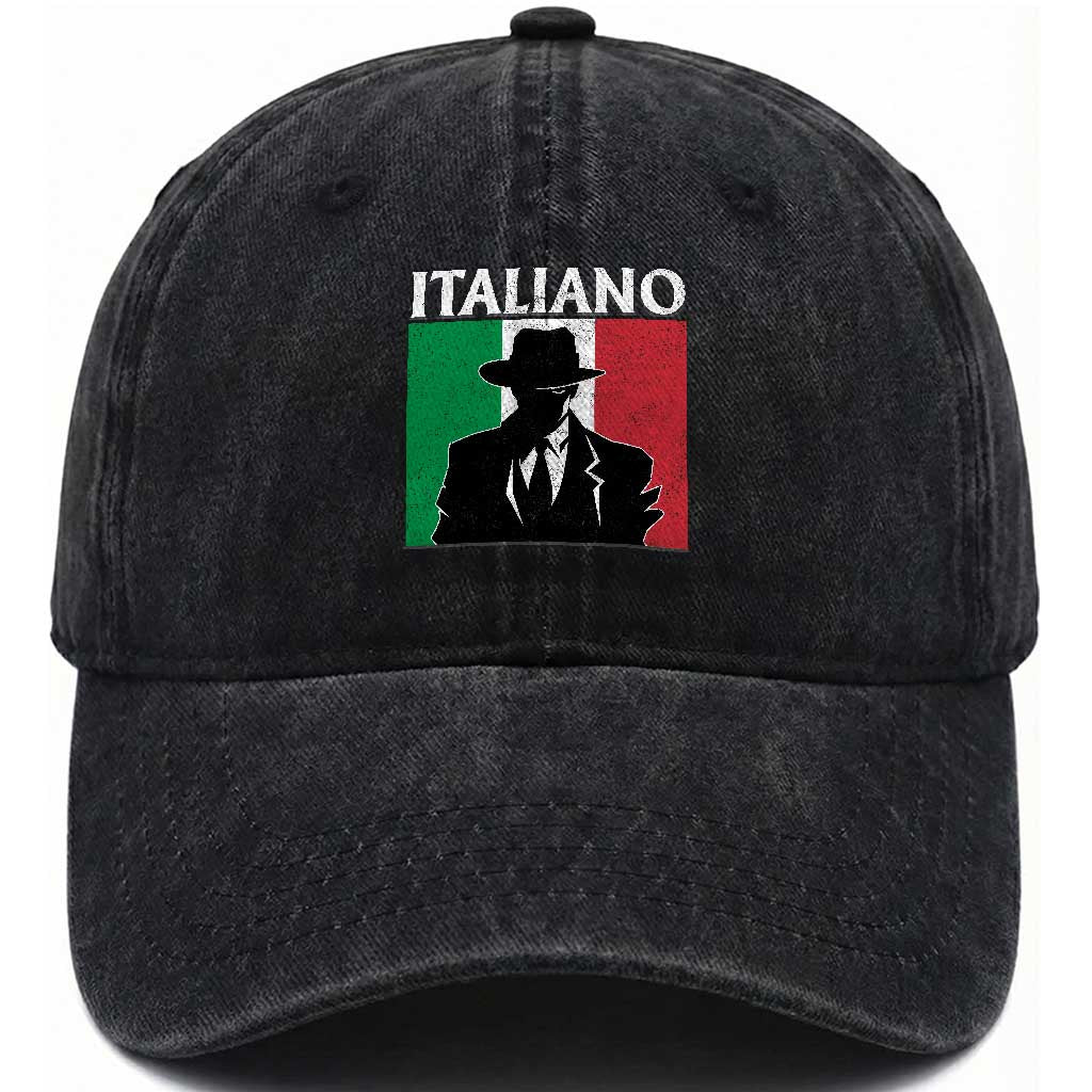 Italiano Italian Mafia Sicilian Gangster Italy Flag Washed Cotton Baseball Cap TS11 Print Your Wear