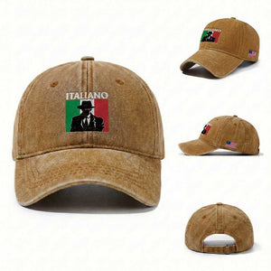 Italiano Italian Mafia Sicilian Gangster Italy Flag Washed Cotton Baseball Cap TS11 Washed Cap Universal Fit Yellow Ochre Print Your Wear
