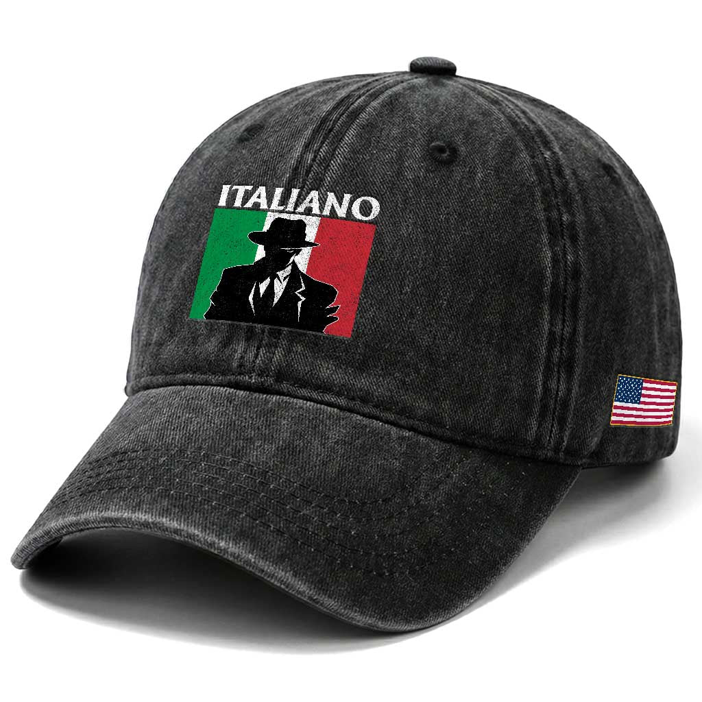 Italiano Italian Mafia Sicilian Gangster Italy Flag Washed Cotton Baseball Cap TS11 Print Your Wear