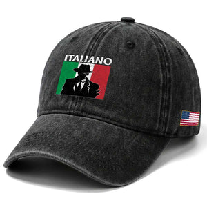 Italiano Italian Mafia Sicilian Gangster Italy Flag Washed Cotton Baseball Cap TS11 Print Your Wear