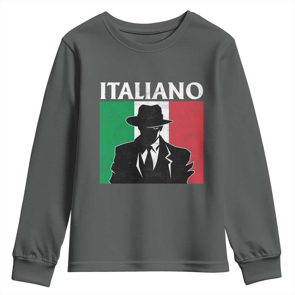 Italiano Italian Mafia Sicilian Gangster Italy Flag Youth Sweatshirt TS11 Dark Heather Print Your Wear