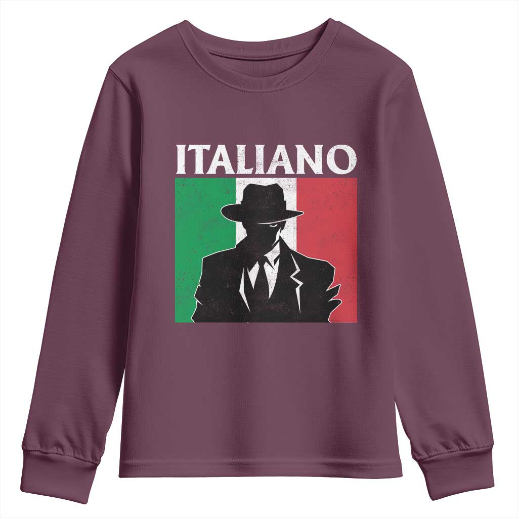 Italiano Italian Mafia Sicilian Gangster Italy Flag Youth Sweatshirt TS11 Maroon Print Your Wear