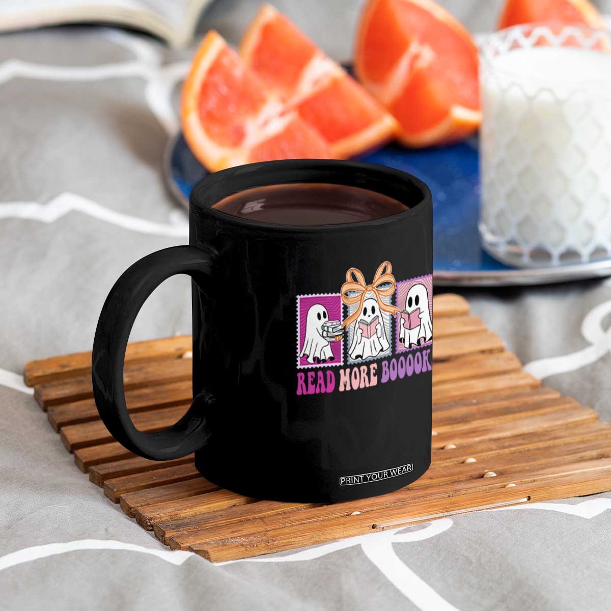 Halloween Teacher Coffee Mug Read More Boooooks Cute Ghost Reading Books TS11 Print Your Wear