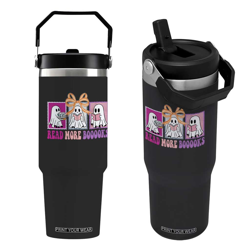 Halloween Teacher Flip Straw Tumbler Read More Boooooks Cute Ghost Reading Books TS11 One Size: 30 oz Black Print Your Wear