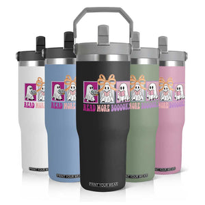 Halloween Teacher Flip Straw Tumbler Read More Boooooks Cute Ghost Reading Books TS11 Print Your Wear