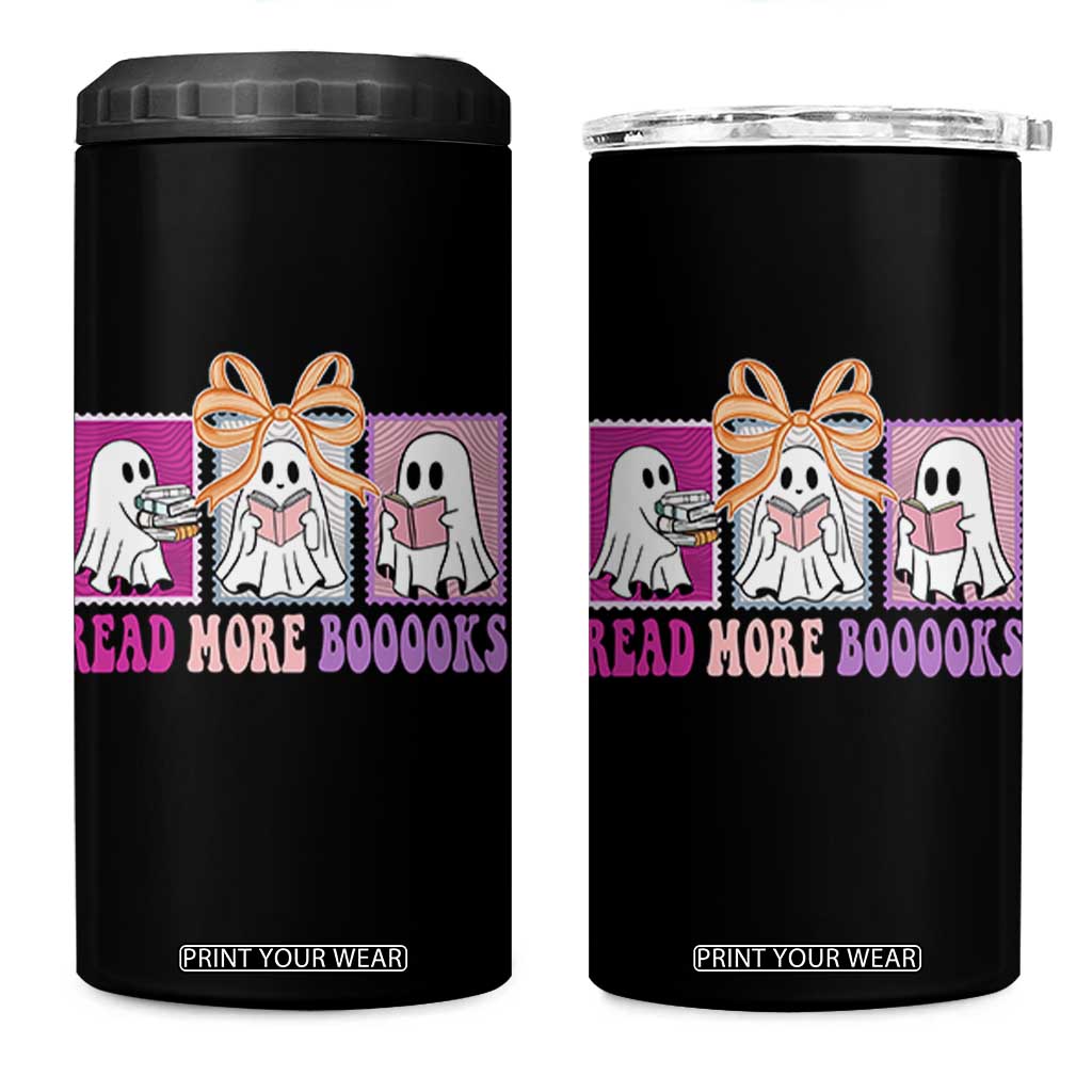 Halloween Teacher 4 in 1 Can Cooler Tumbler Read More Boooooks Cute Ghost Reading Books TS11 One Size: 16 oz Black Print Your Wear