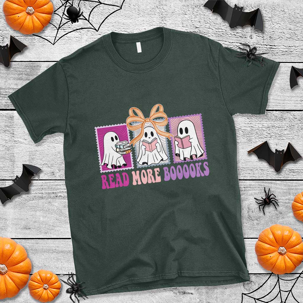 Halloween Teacher T Shirt Read More Boooooks Cute Ghost Reading Books TS11 Dark Forest Green Print Your Wear