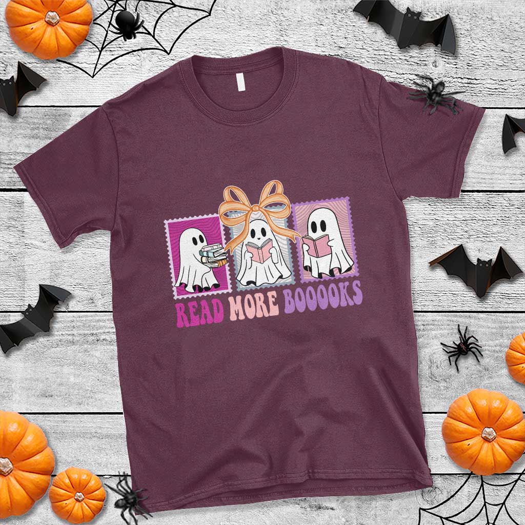 Halloween Teacher T Shirt Read More Boooooks Cute Ghost Reading Books TS11 Maroon Print Your Wear