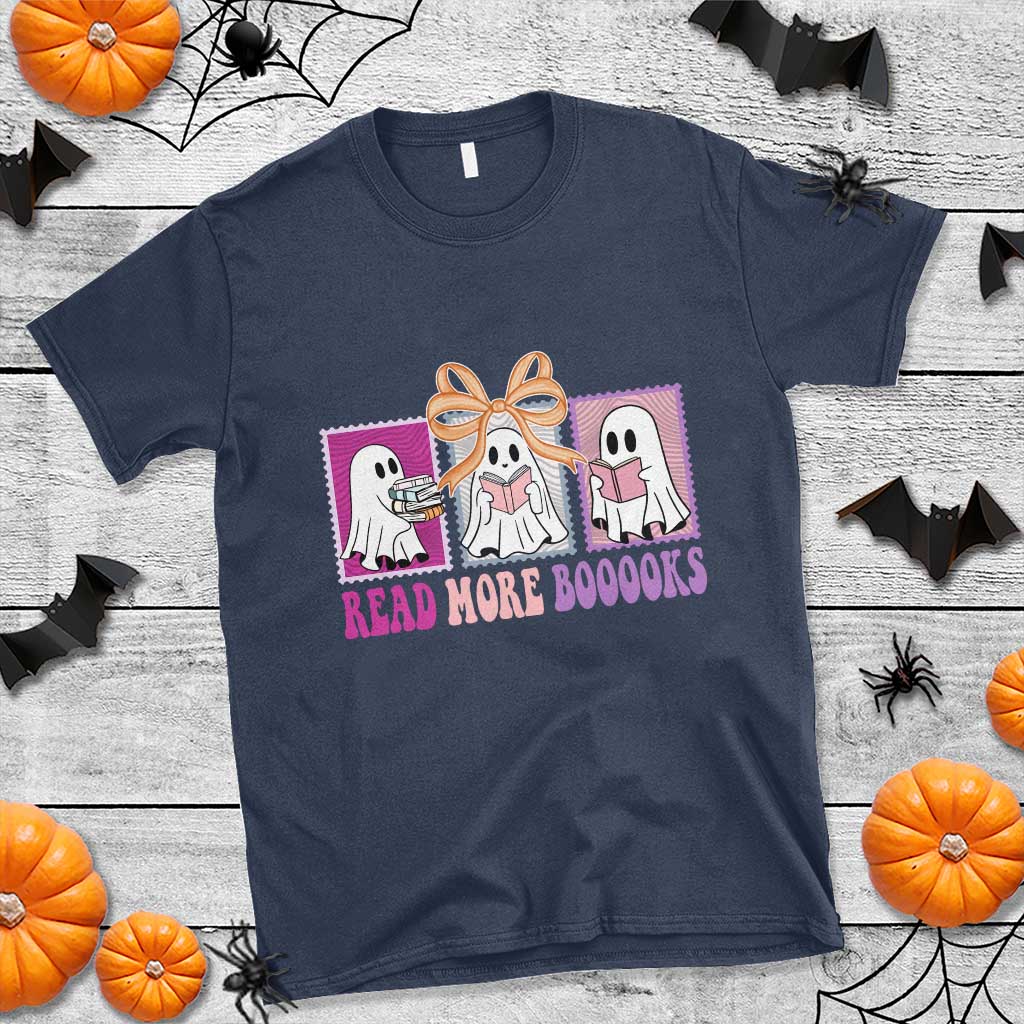 Halloween Teacher T Shirt Read More Boooooks Cute Ghost Reading Books TS11 Navy Print Your Wear