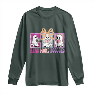 Halloween Teacher Long Sleeve Shirt Read More Boooooks Cute Ghost Reading Books TS11 Dark Forest Green Print Your Wear