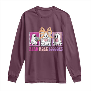 Halloween Teacher Long Sleeve Shirt Read More Boooooks Cute Ghost Reading Books TS11 Maroon Print Your Wear