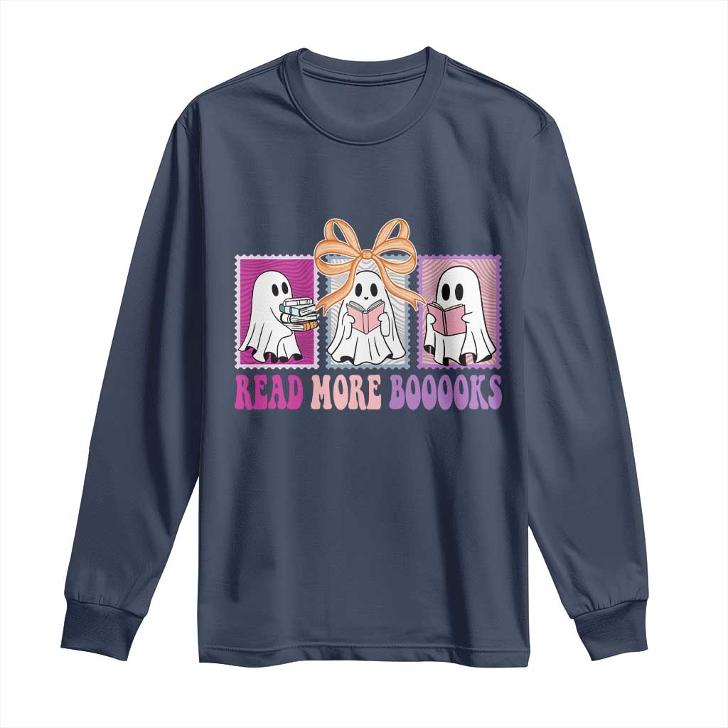 Halloween Teacher Long Sleeve Shirt Read More Boooooks Cute Ghost Reading Books TS11 Navy Print Your Wear