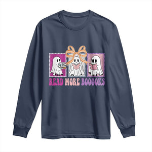 Halloween Teacher Long Sleeve Shirt Read More Boooooks Cute Ghost Reading Books TS11 Navy Print Your Wear