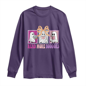 Halloween Teacher Long Sleeve Shirt Read More Boooooks Cute Ghost Reading Books TS11 Purple Print Your Wear