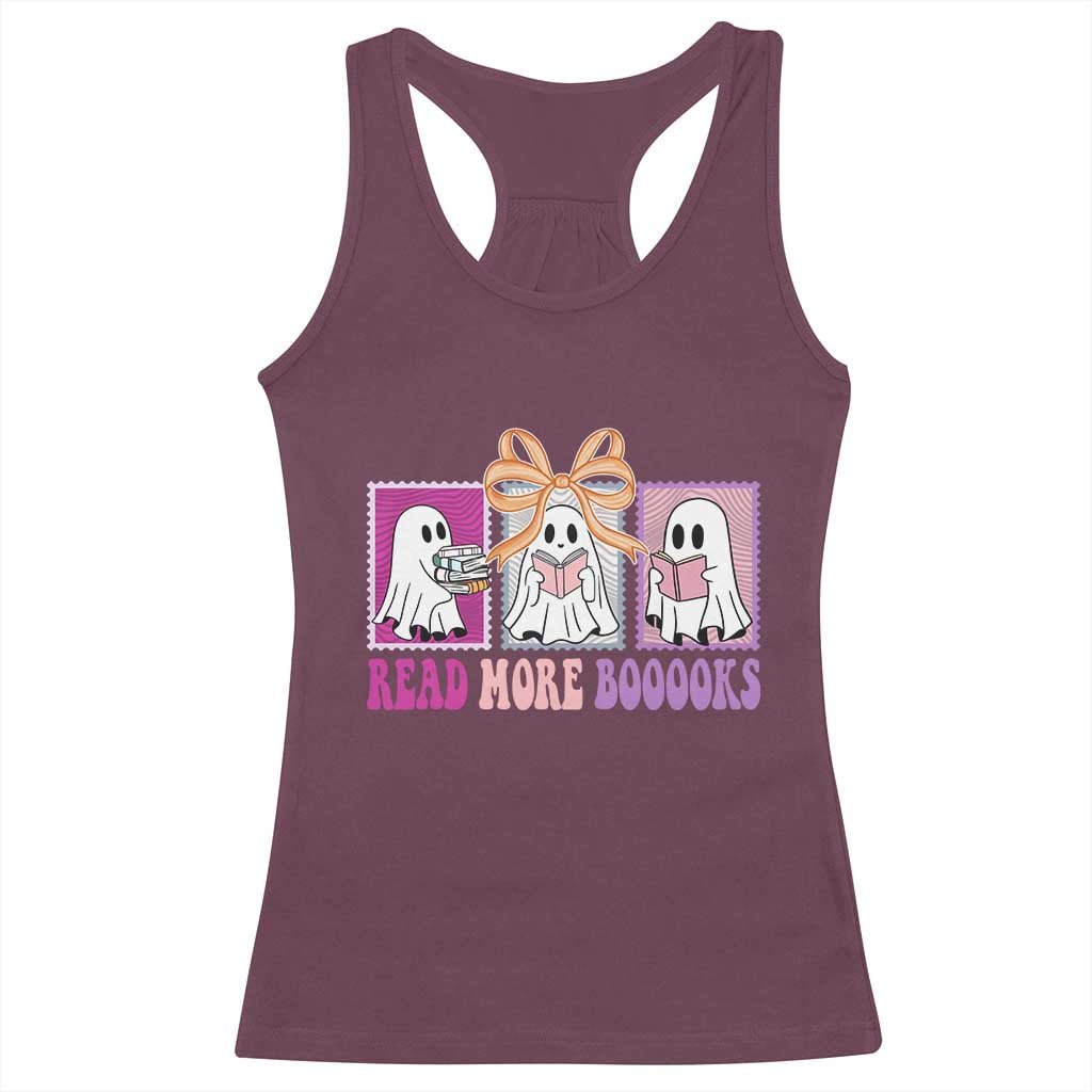 Halloween Teacher Racerback Tank Top Read More Boooooks Cute Ghost Reading Books TS11 Maroon Print Your Wear