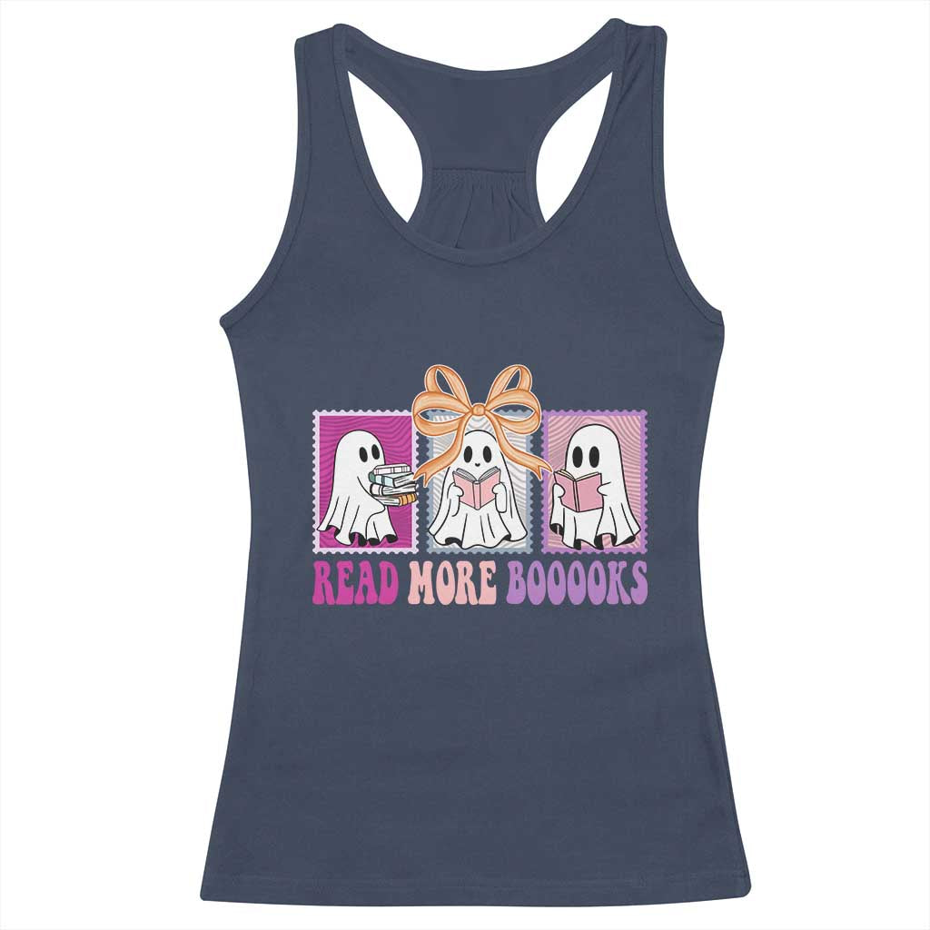 Halloween Teacher Racerback Tank Top Read More Boooooks Cute Ghost Reading Books TS11 Navy Print Your Wear