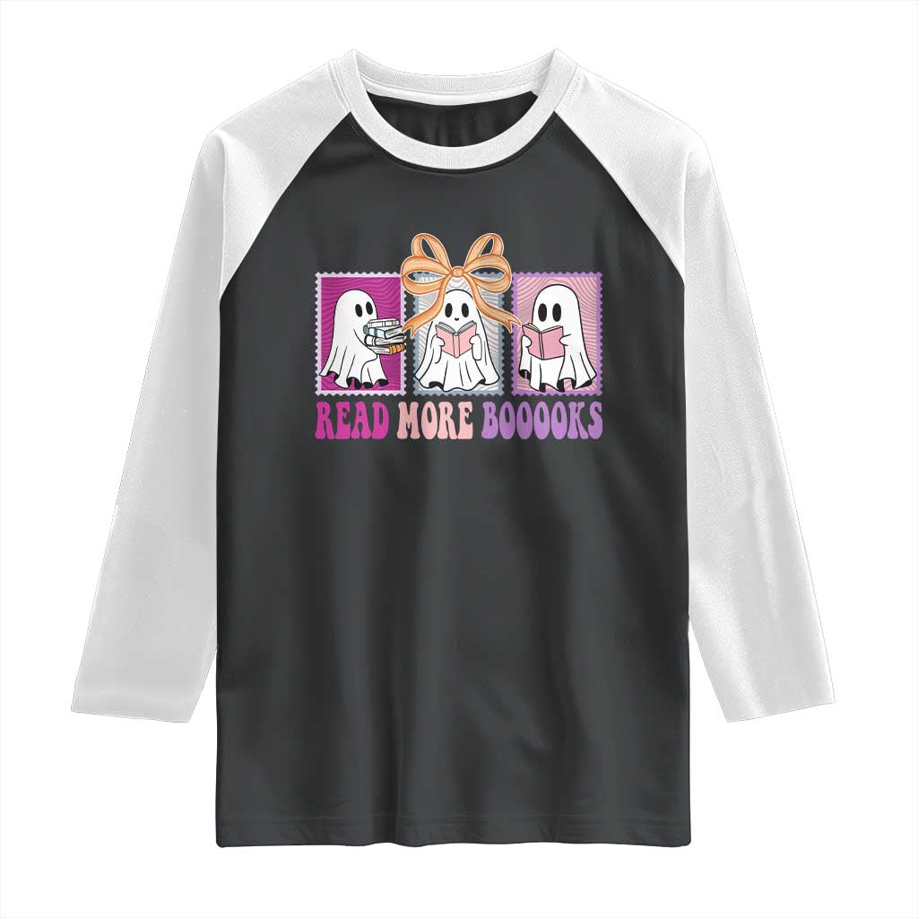 Halloween Teacher Raglan Shirt Read More Boooooks Cute Ghost Reading Books TS11 Black White Print Your Wear