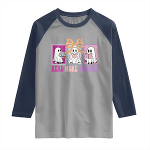 Halloween Teacher Raglan Shirt Read More Boooooks Cute Ghost Reading Books TS11 Sport Gray Navy Print Your Wear