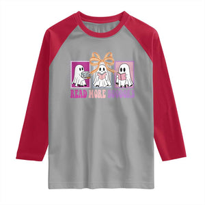 Halloween Teacher Raglan Shirt Read More Boooooks Cute Ghost Reading Books TS11 Sport Gray Red Print Your Wear