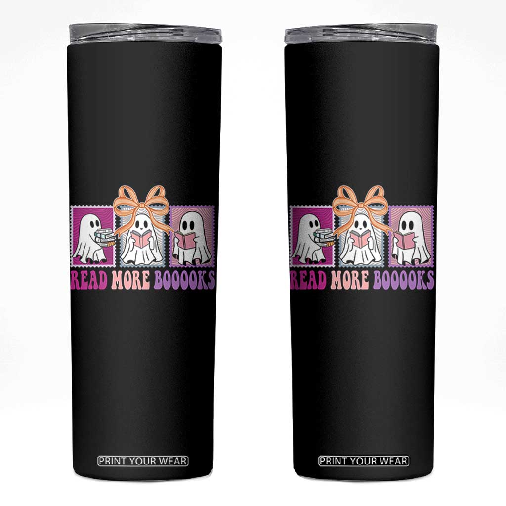 Halloween Teacher Skinny Tumbler Read More Boooooks Cute Ghost Reading Books TS11 Black Print Your Wear