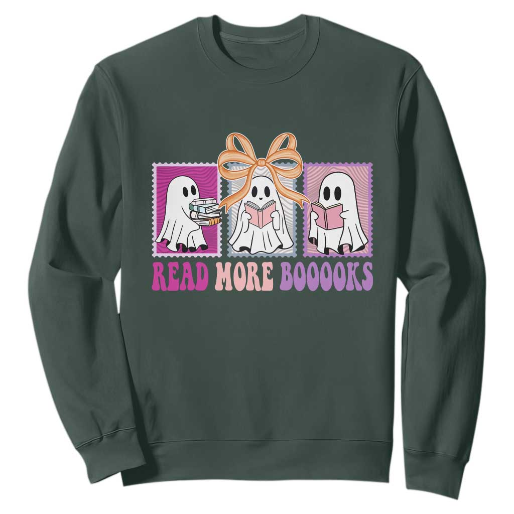 Halloween Teacher Sweatshirt Read More Boooooks Cute Ghost Reading Books TS11 Dark Forest Green Print Your Wear