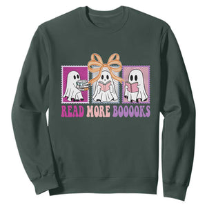 Halloween Teacher Sweatshirt Read More Boooooks Cute Ghost Reading Books TS11 Dark Forest Green Print Your Wear