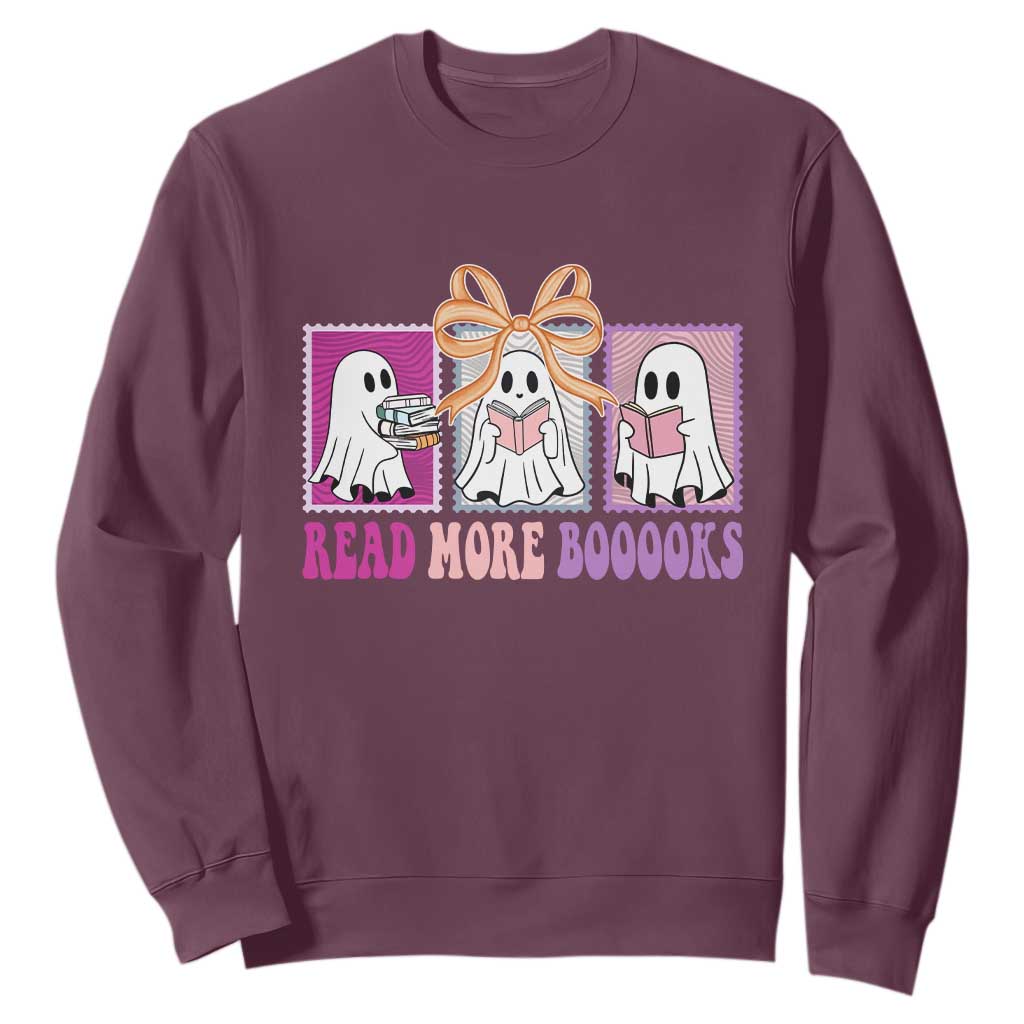 Halloween Teacher Sweatshirt Read More Boooooks Cute Ghost Reading Books TS11 Maroon Print Your Wear