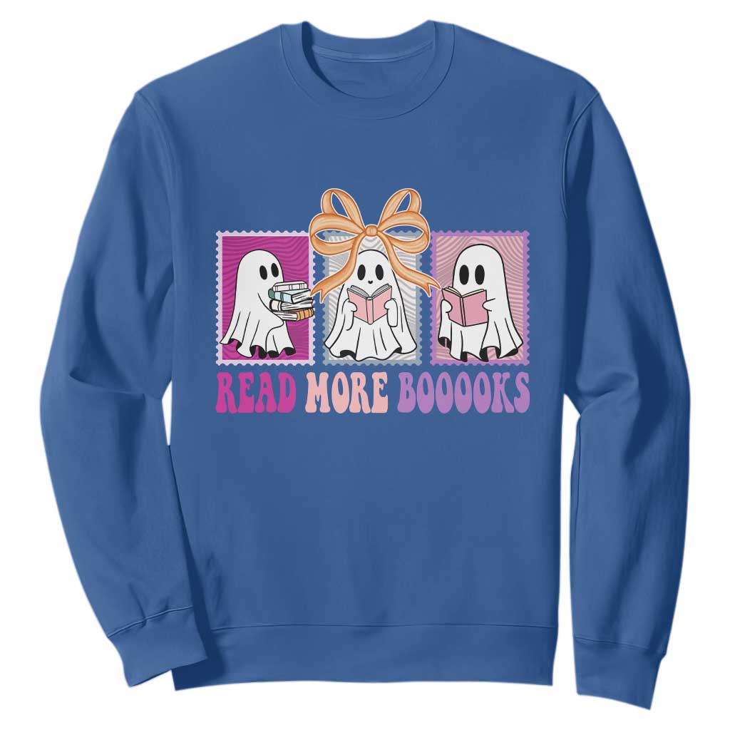 Halloween Teacher Sweatshirt Read More Boooooks Cute Ghost Reading Books TS11 Royal Blue Print Your Wear