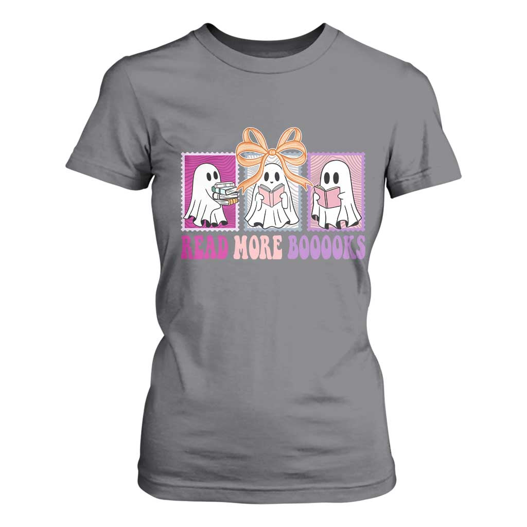 Halloween Teacher T Shirt For Women Read More Boooooks Cute Ghost Reading Books TS11 Charcoal Print Your Wear